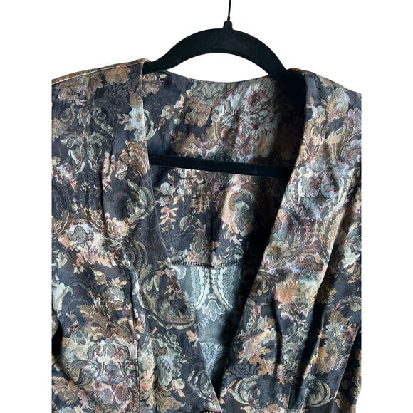 Vintage 80s Women's Gothic Colorful Jacquard Floral Black Blazer/ Dress Size M - Picture 5 of 8